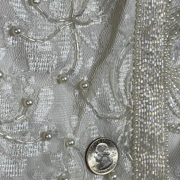 Papell Boutique Evening Off White Lace Beaded Sheath Dress w Long Jacket  Sz 12 - Picture 7 of 13